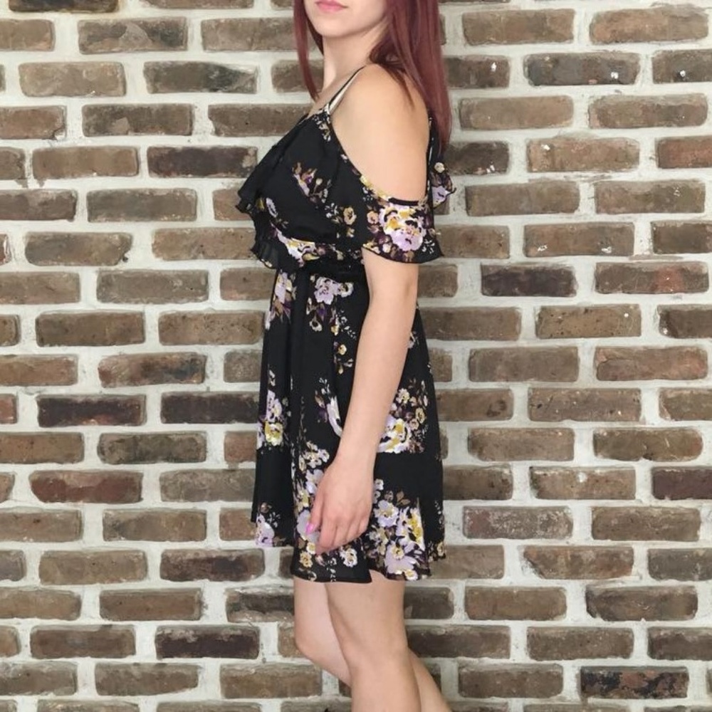 Purple Snow Black Floral Mini Party Dress Sz M - Picture 5 of 5